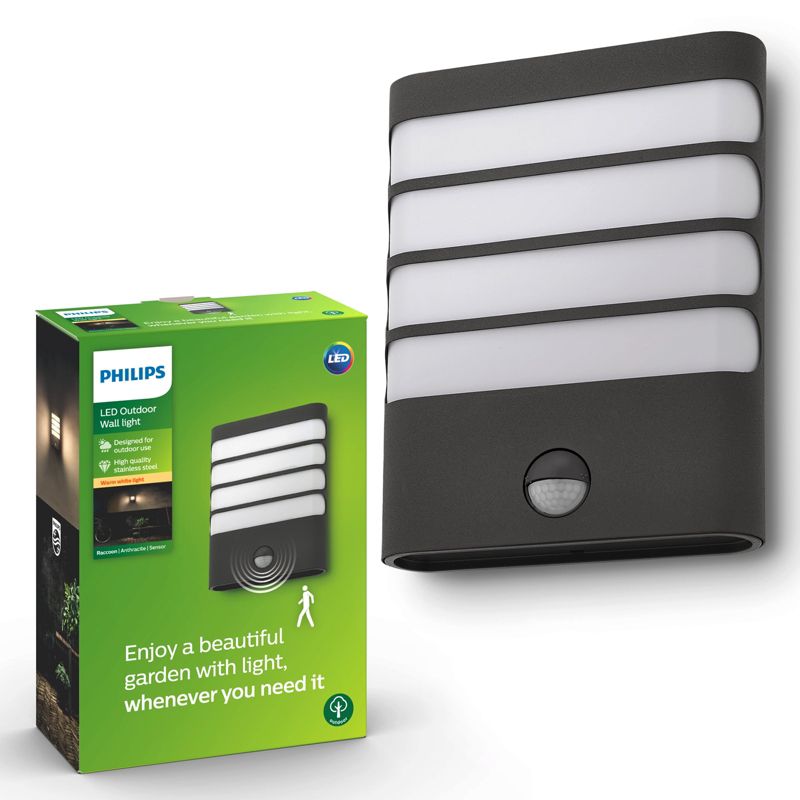 Kinkiet Ogrodowy Philips Lampa Elewacyjna Zewnętrzna LED 3W 270lm 2700K IP44 z Czujnikiem Ruchu i Zmierzchu Antracyt 1 szt.