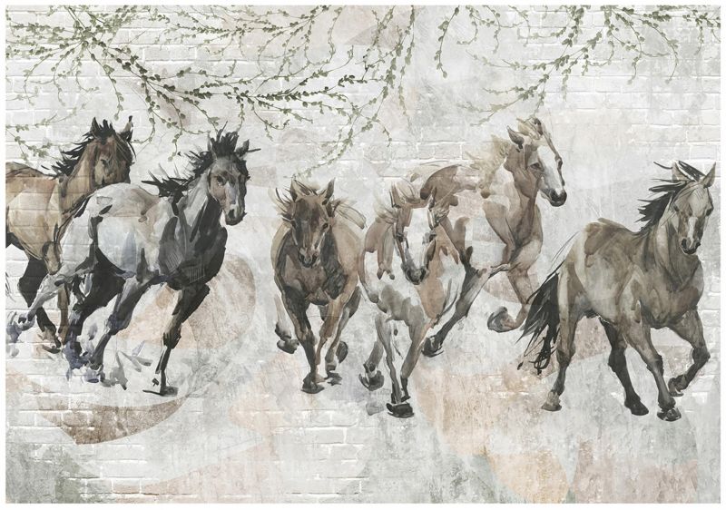 Fototapeta WALLARENA Do Sypialni Salonu Na Flizelinie Konie Beton Vintage Szary 254x184 cm 15844V4 1 szt.