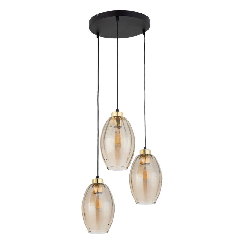 Lampa Wisząca TK Lighting Sebo 3X e27 na kole czarna klosze miodowe brązowe -1szt.