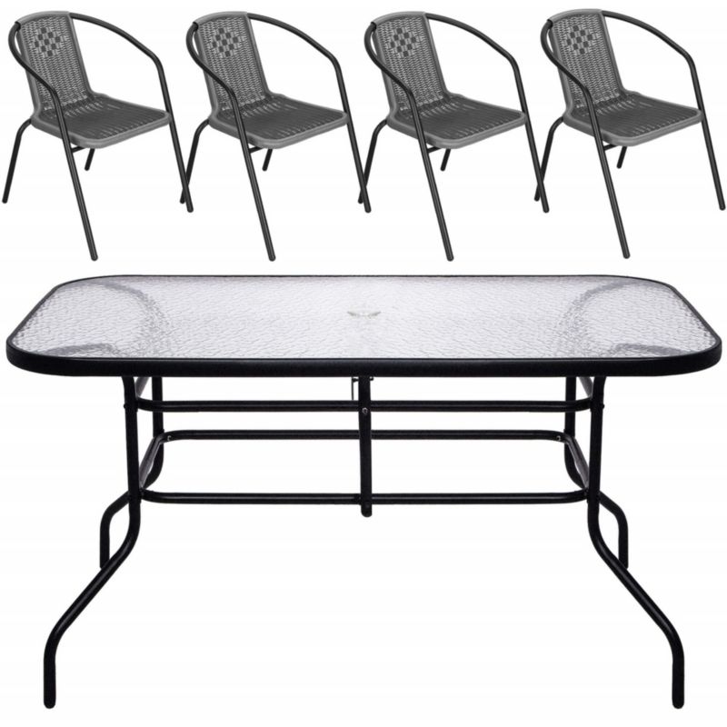 Komplet mebli ogrodowych Springos stół prostokątny i krzesła metalowe 4 szt. zestaw na balkon czarno-szary 1 kpl.