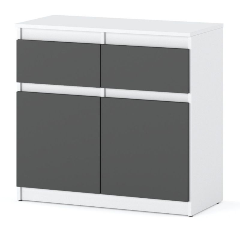Komoda Hurtownia-Mebli Szuflady 2 Oleksa 2D2SZ 80cm Biały Mat Szary Mat 80x35x75 cm 1szt.