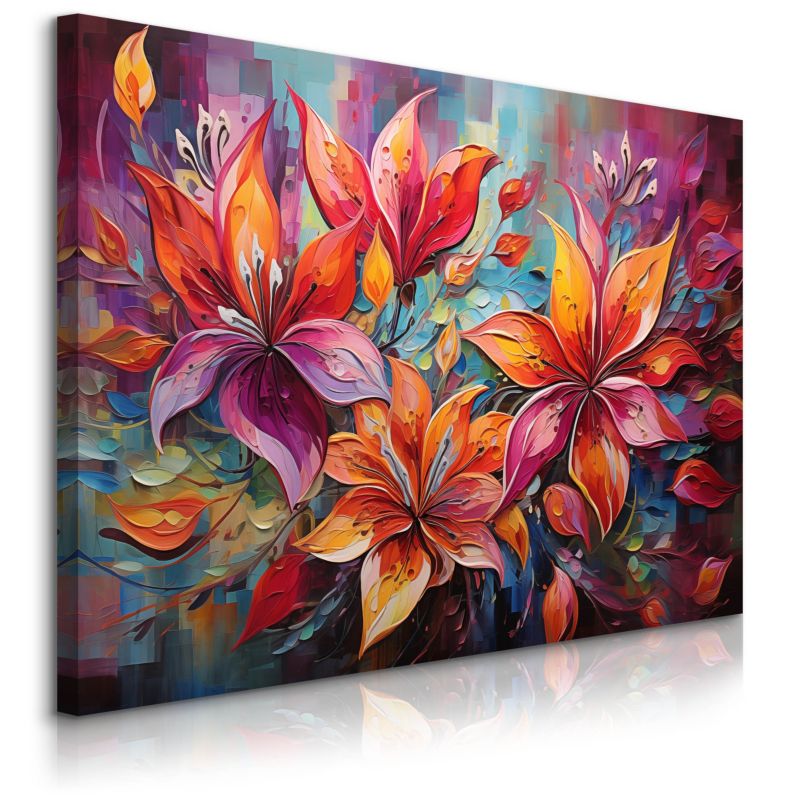 Obraz Muralo Na Płótnie Do Jadalni Kolorowe Kwiaty Natura Abstrakcja 70x50 cm 1 szt.
