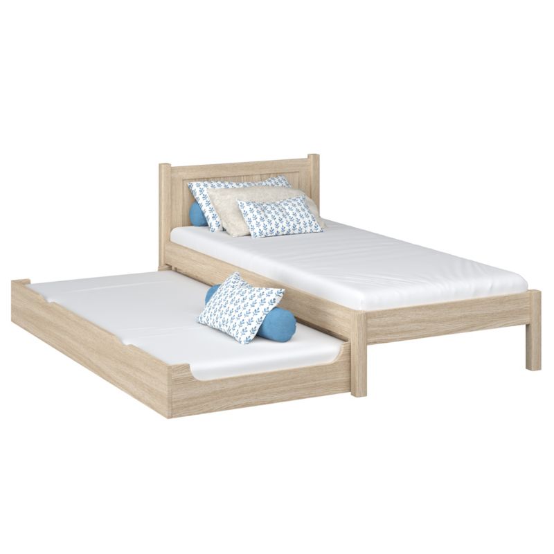 Dębowe łóżko N-WOOD pojedyncze z szufladą na materac N02 dąb bielony 90x200 1szt.