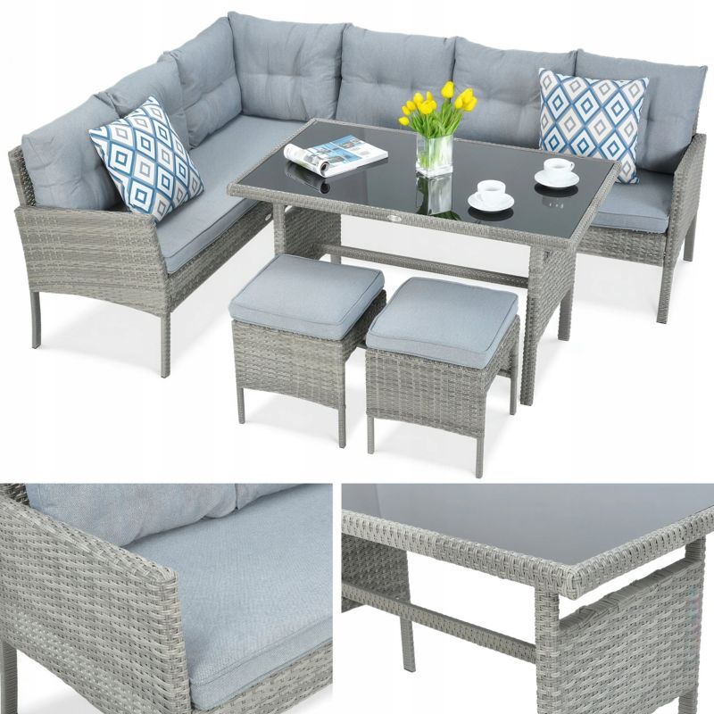 Zestaw Mebli Ogrodowych Technorattan CORTINA Narożnik Stół na Taras szary 1 szt