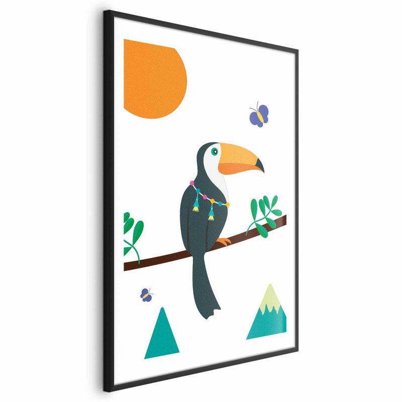 Plakat Artgeist Tukan i motyle 60x90 cm z ramą czarną z marginesem 1 szt