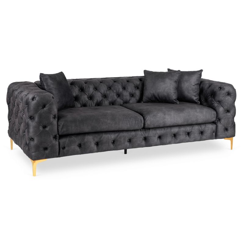 Sofa Mebel Elite SORRENTO 3S Trzyosobowa Czarna Welurowa Nowoczesna Glamour 1 szt