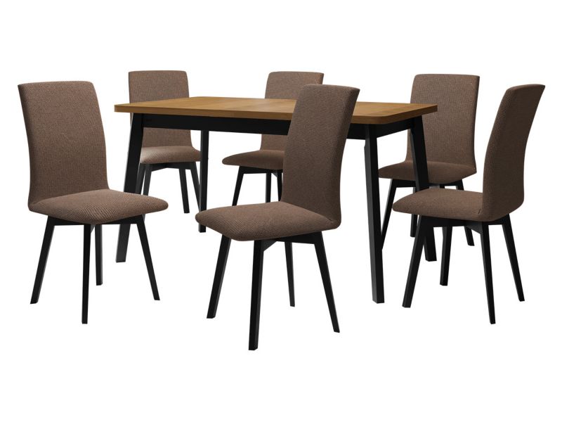 Zestaw DR24 MIRJAN 24 Stół rozkładany Oslo VI 80x140/180 + 6 krzeseł Luna 2 dąb grandson + czarny + brązowa tapicerka 1 kpl.