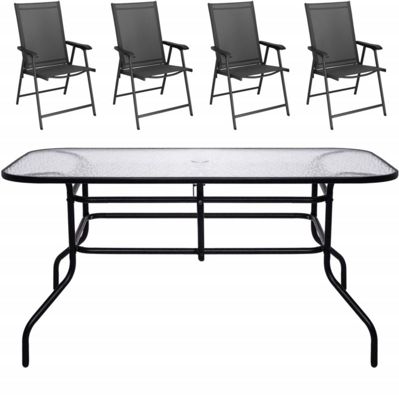 Zestaw mebli ogrodowych Springos stół ze szkłem hartowanym, 4 krzesła komplet na taras szaro-czarny 1 kpl.