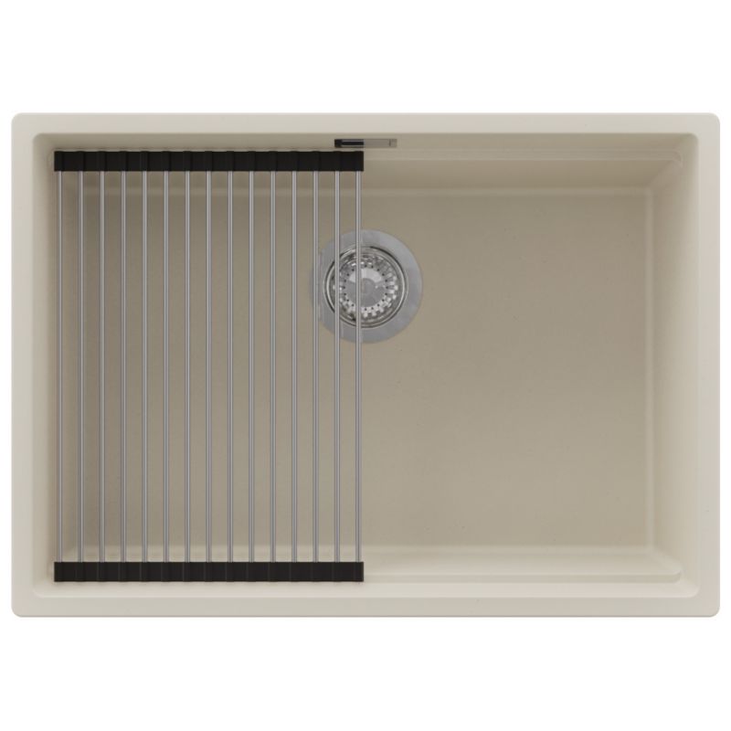 Zlewozmywak Praga Slim PRIMAGRAN Nablatowy 66x47cm do szafki od 70cm, Beżowy + Syfon + Zwijany ociekacz, S444, 1 szt.