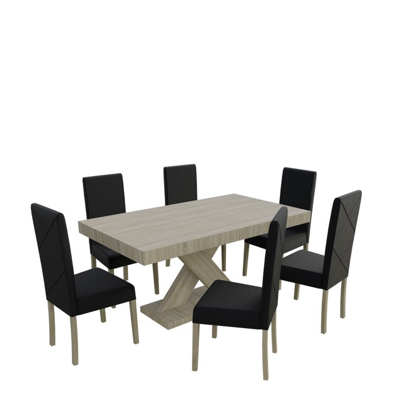 Zestaw RO06 MIRJAN 24 Stół rozkładany S05 90x160/210 + 6 krzeseł K02 dąb sonoma + czarna ekoskóra 1 kpl.