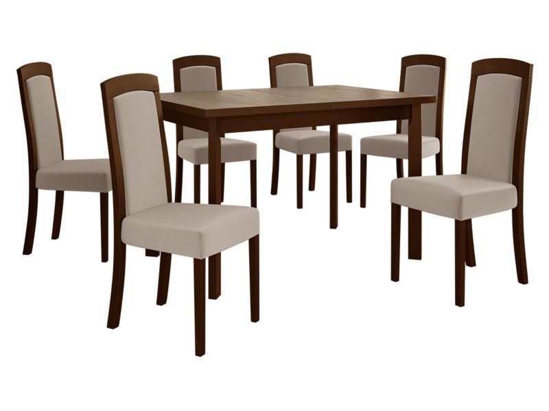 Zestaw DR26 MIRJAN 24 Stół rozkładany Max V P 80x120/150 + 6 krzeseł Roma 7 orzech + beżowa tapicerka 1 kpl.