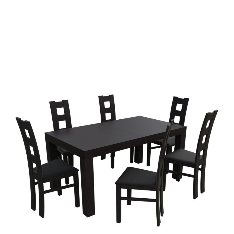 Zestaw RO46 MIRJAN 24 Stół rozkładany SF-25 90x160/210 + 6 krzeseł K42 wenge + czarna ekoskóra 1 kpl.