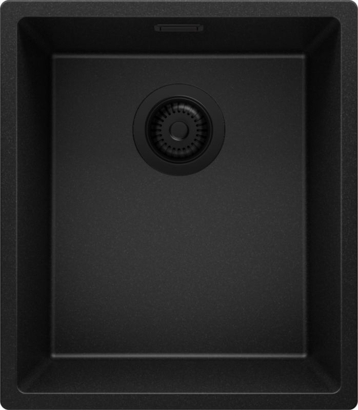 Zlewozmywak Londyn Slim PRIMAGRAN Nablatowy 41x47cm do szafki od 45cm, Cały Czarny + Syfon, S123, 1 szt.