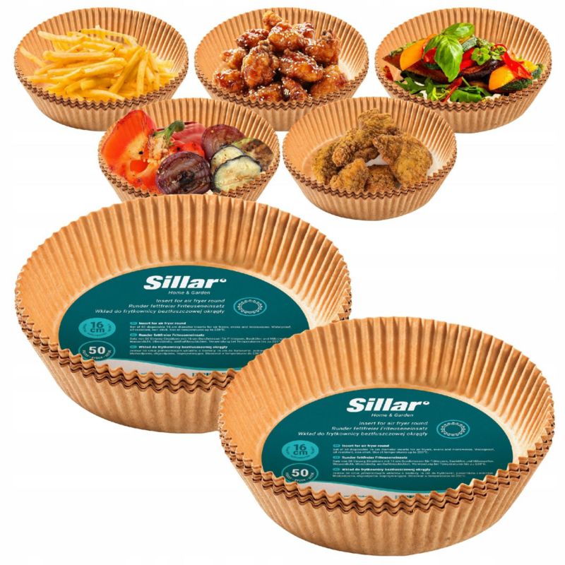 Wkład do frytkownicy beztłuszczowej, Sillar, papierowy, do pieczenia, 16cm, nieprzywierający, 100szt