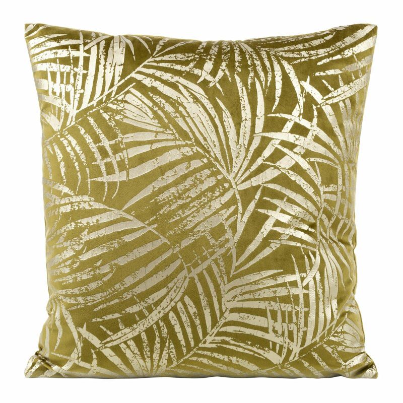 Poszewka BLINK 26 Eurofirany 45 x 45 cm welwetowa oliwkowa ze złocistym nadrukiem liści 1 szt.