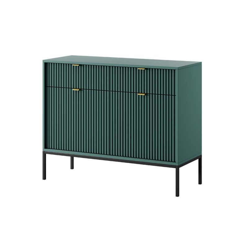 Komoda dwudrzwiowa z szufladami Bettso Nova 104 cm na czarnych nogach ze złotym uchwytem zielony 1szt.