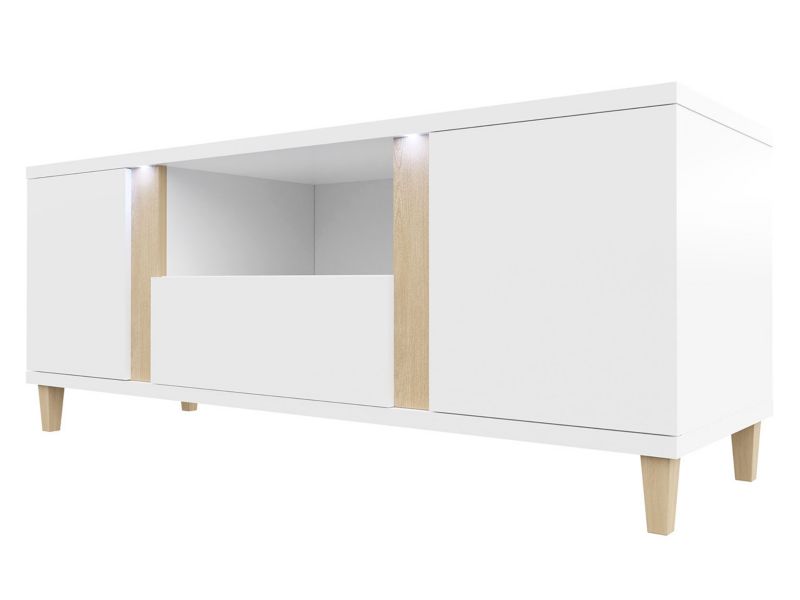 Szafka RTV MIRJAN 24 Marco 150 biały / biały połysk / okleina naturalna 1 szt.