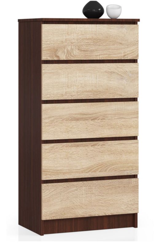 Komoda Akord K60 Wenge 60 cm 5 szuflad kolor Dąb Sonoma mat 60x40x121 cm 1 szt.
