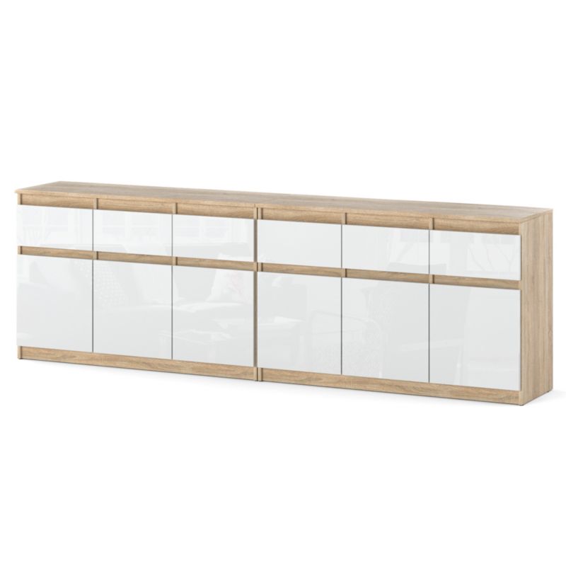 Komoda Hurtownia-Mebli Szuflady 6 Olia Best 240cm Dąb Sonoma Biały Połysk 240x35x75 cm 1szt.