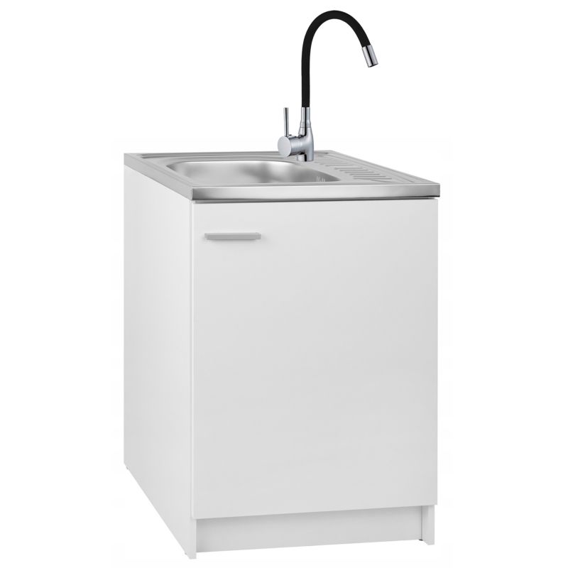 Szafka Kuchenna Stamar Stojąca Biała 600x600 mm Zlewozmywak Bateria Elast Czarna Syfon 1 szt