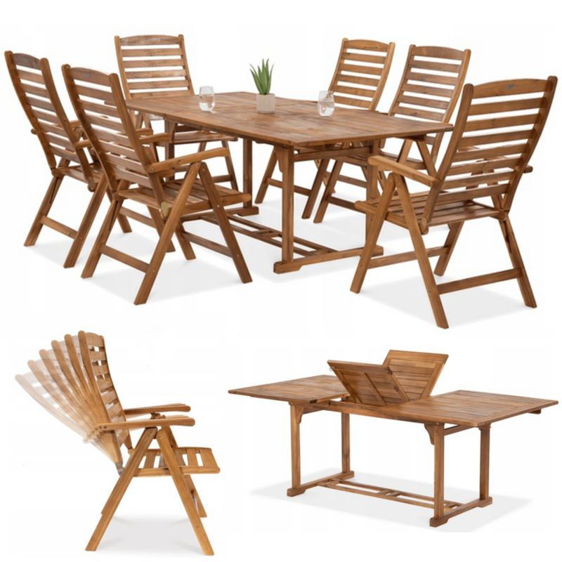Zestaw Mebli Ogrodowych Jadalnianych Drewno AKADIA Stół 200cm Krzesła 6os 1 szt