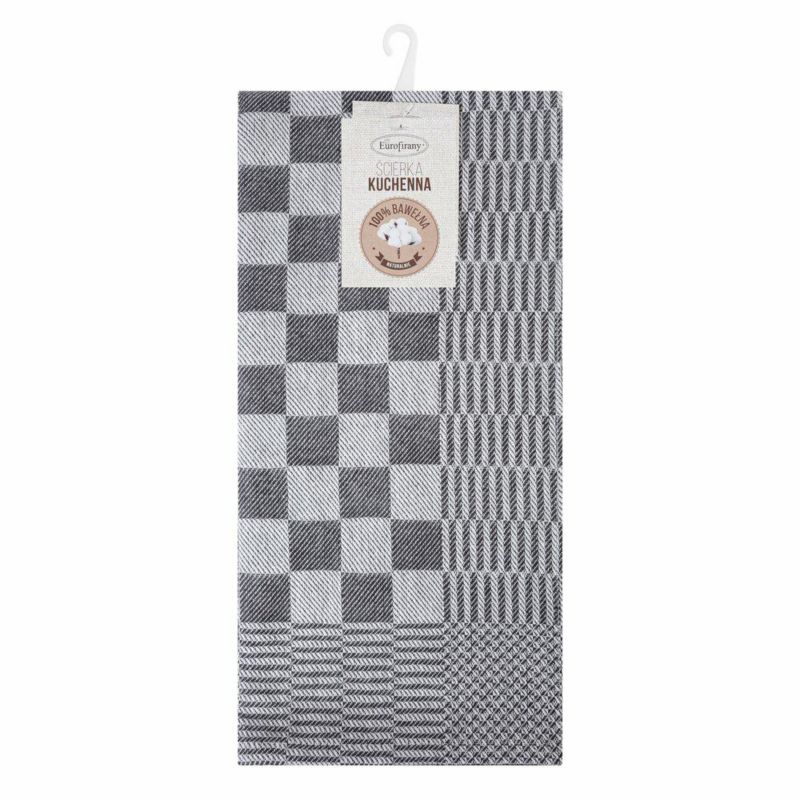 Komplet 2 ścierek MAURO Eurofirany 50 x 70 cm bawełniane stalowe zdobione motywem szachownicy 1 kpl
