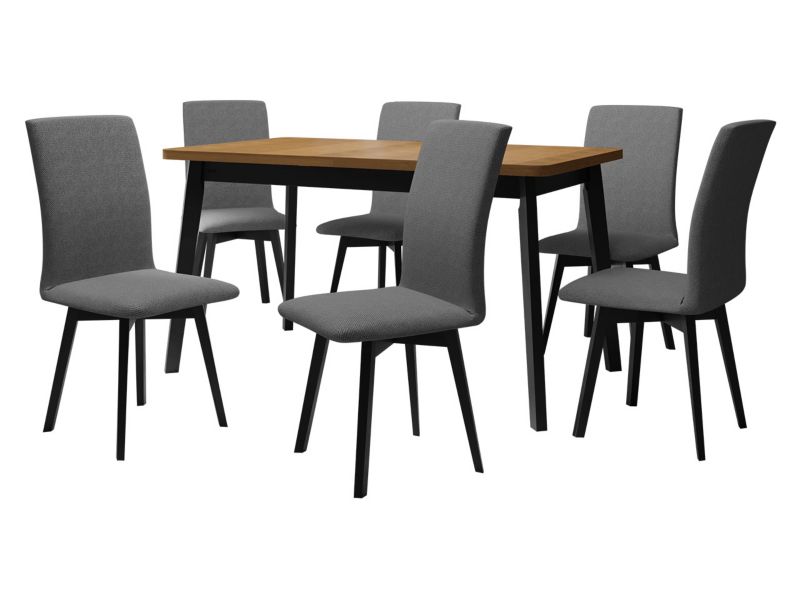 Zestaw DR24 MIRJAN 24 Stół rozkładany Oslo VI 80x140/180 + 6 krzeseł Luna 2 dąb grandson + czarny + ciemnoszara tapicerka 1 kpl.