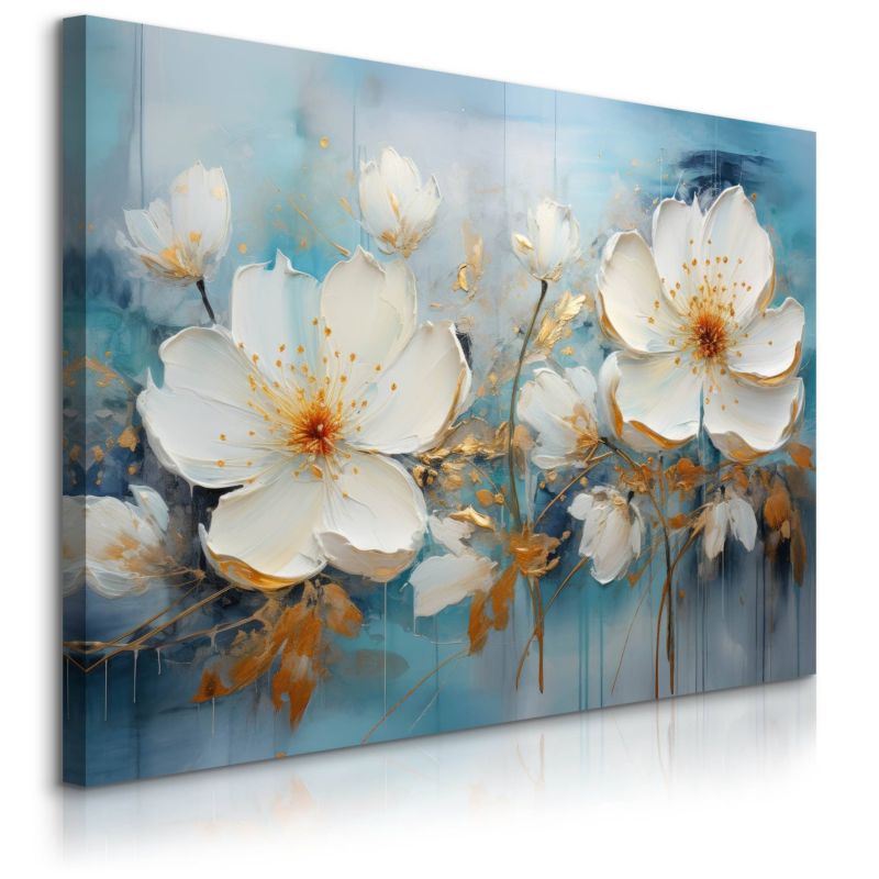 Obraz Muralo Do Salonu Białe Kwiaty Malarstwo Abstrakcja Natura 70x50 cm 1 szt.
