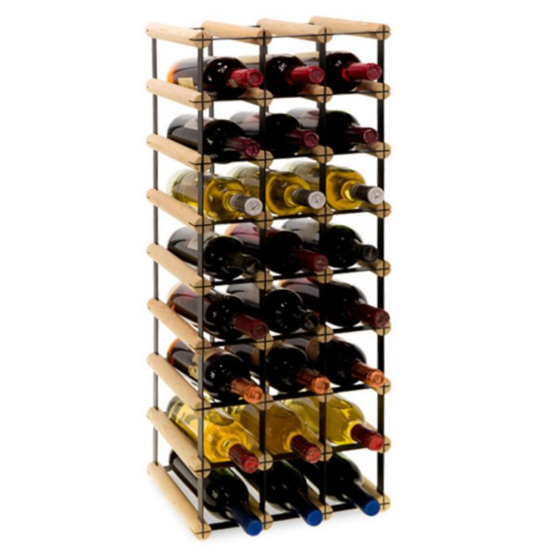 Regał na butelki MODO24 stojak PET metalowy drewniany eko solidny na 24 butelki czarny metal drewno naturalne 1 szt.