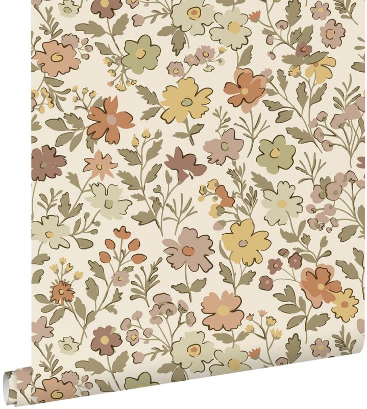 Tapeta ESTAhome kwiaty zielonym,żółtym,fioletowymIterakota 50 x 900 cm - 1 rol.