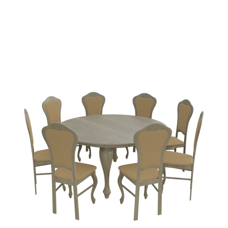 Zestaw RO26 MIRJAN 24 Stół rozkładany S19 150x150/200 + 8 krzeseł K30 dąb sonoma + piaskowy 1 kpl.