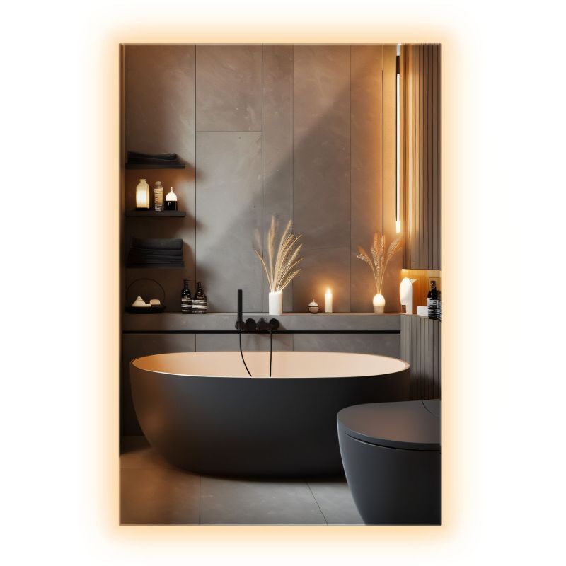 Lustro Do Łazienki Do Sypialni Wallfluent 60 cm x 40 cm Prostokątne Ciepłe Światło LED 1 szt.