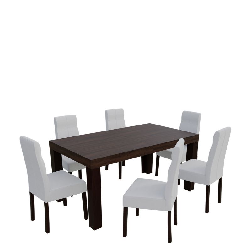 Zestaw RO51 MIRJAN 24 Stół rozkładany S18-L 80x140/195 + 6 krzeseł K17 orzech + biała ekoskóra 1 kpl.