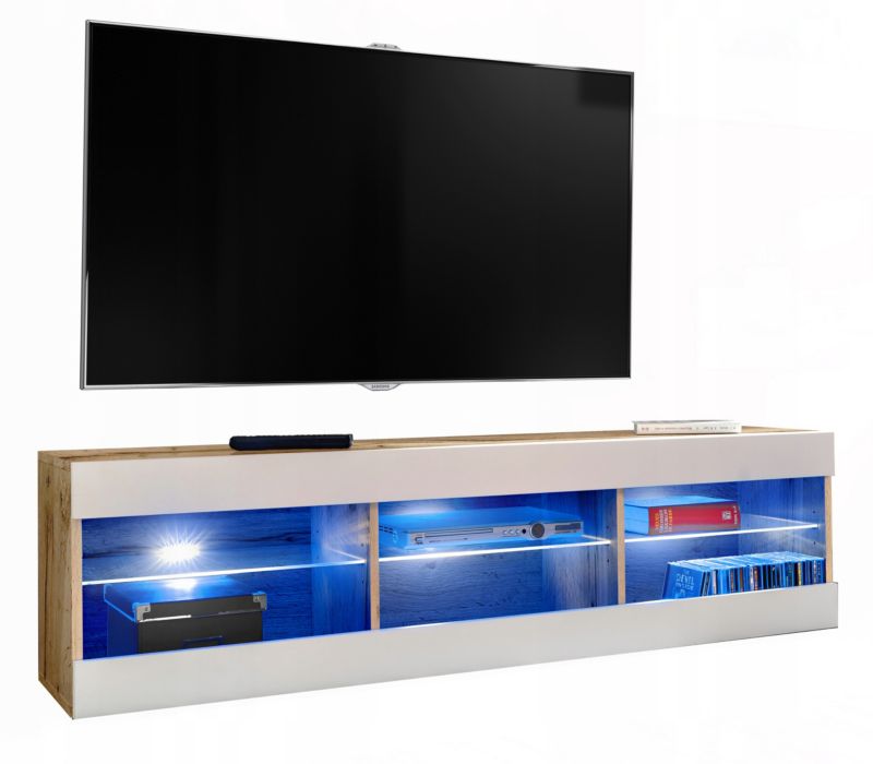 Szafka RTV LED Salon Nowoczesna Dąb Wotan/Biały RGB LED 140x35 Pokój 1 szt.