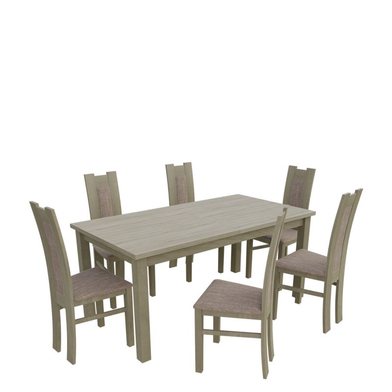 Zestaw RO17 MIRJAN 24 Stół rozkładany S18-L 80x160/200 + 6 krzeseł K41 dąb sonoma + jasny brąz 1 kpl.