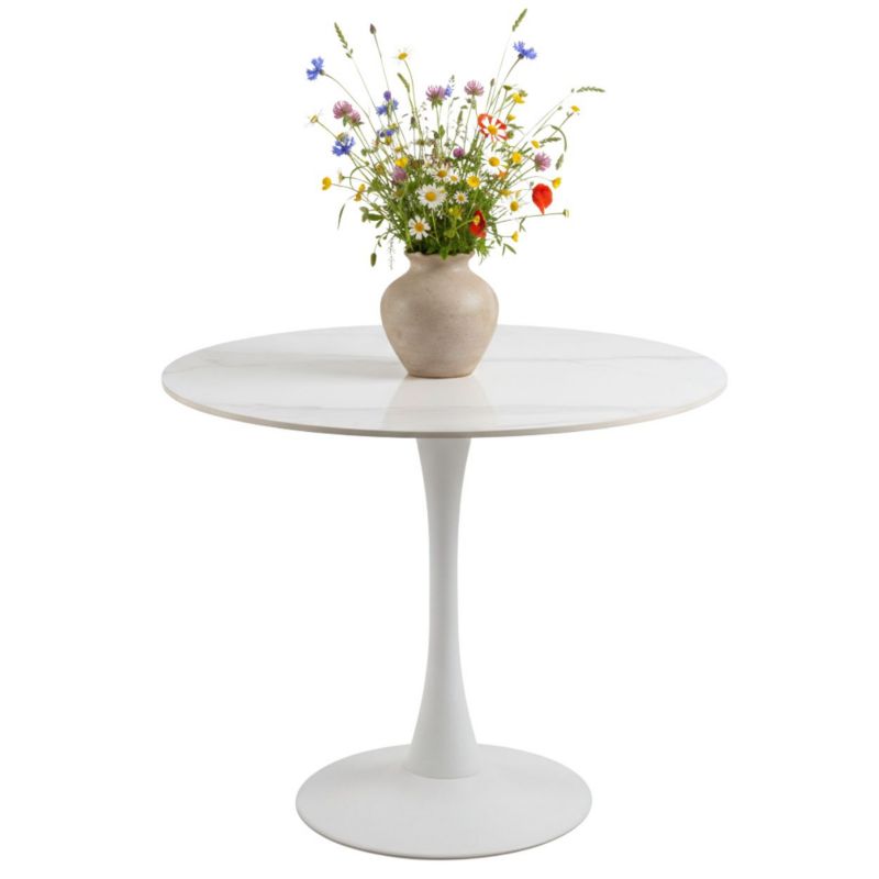 Stół do jadalni kuchni Malta Actona okrągły 4 os. efekt marmuru biały 1 szt.