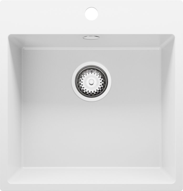 Zlewozmywak Ryga PRIMAGRAN Nablatowy 48x50cm do szafki od 50cm, Biały + Syfon, S216, 1 szt.