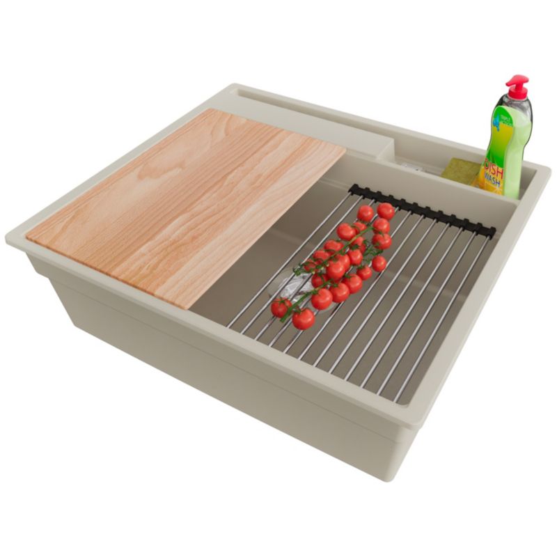 Zlewozmywak Oslo Pocket PRIMAGRAN Nablatowy 58x53cm do szafki od 60cm, Beżowy + Syfon + Akcesoria, S280, 1 szt.