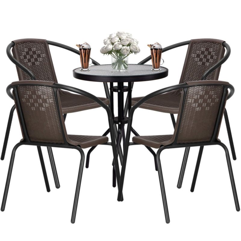 Zestaw mebli ogrodowych Springos stół okrągły i 4 krzesła metalowe czarno-brązowe 1 kpl.