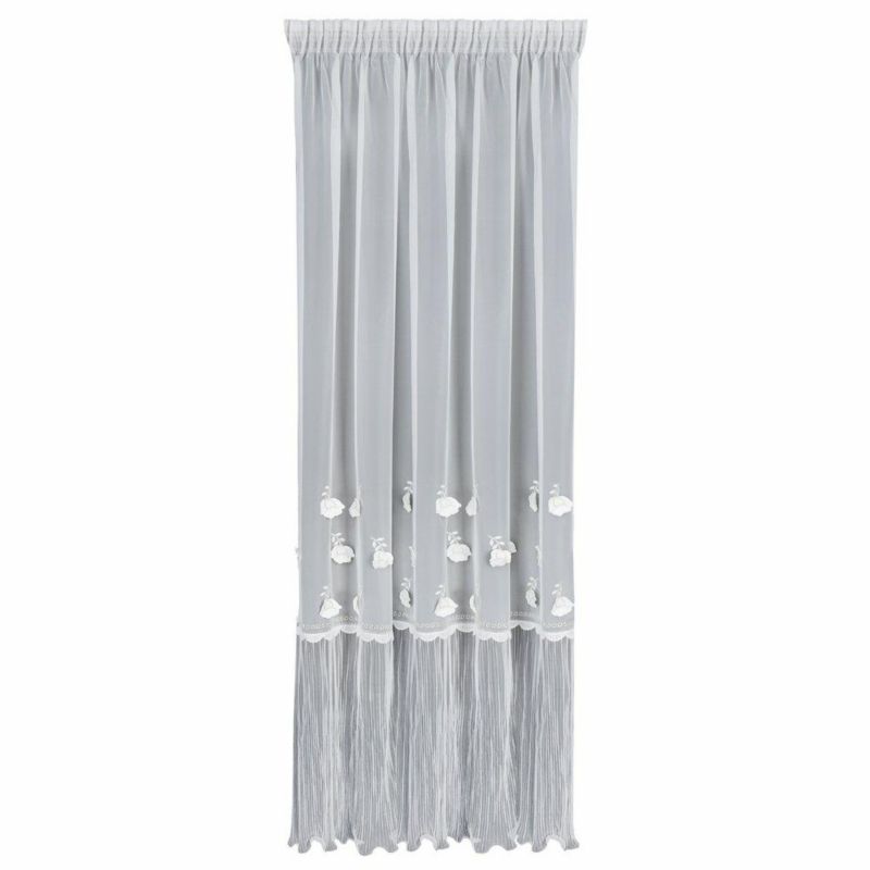 Firana AVRIL Eurofirany 140 x 270 cm biała z haftem w kwiaty 1 szt.