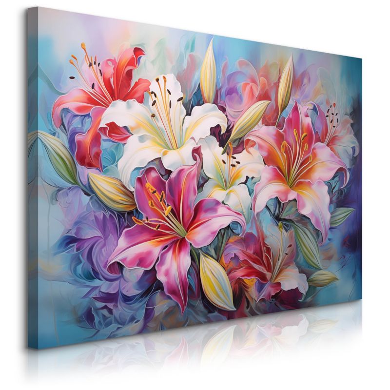Obraz Muralo Do Sypialni Kolorowe Lilie Kwiaty Natura Rośliny Abstrakcja 30x20 cm 1 szt.