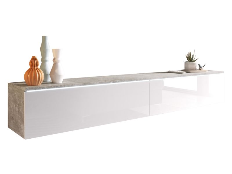 Szafka RTV MIRJAN 24 D180 z oświetleniem LED beton/biały połysk 1 szt.