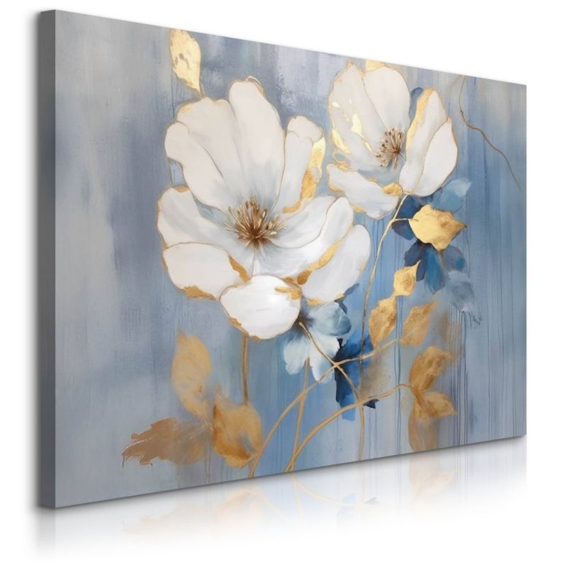 Obraz Muralo Do Salonu Białe Kwiaty Natura Styl Glamour Akwarele 120x80 cm 1 szt.