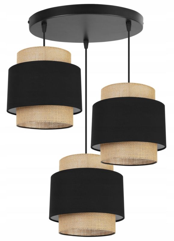 Lampa sufitowa wisząca Light Home LH Boho Juta 3x E27 60W okrągły czarny 1szt.