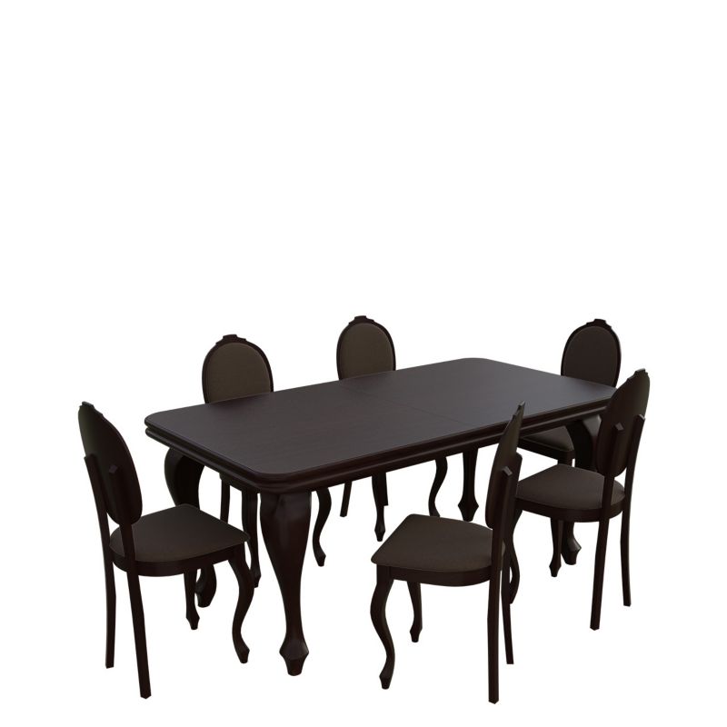 Zestaw RO41 MIRJAN 24 Stół rozkładany S39 90x170/250 + 6 krzeseł K76 orzech + gorzka czekolada 1 kpl.
