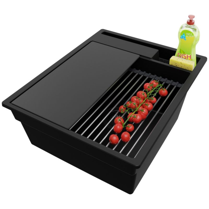 Zlewozmywak Oslo Pocket PRIMAGRAN Nablatowy 43x53cm do szafki od 45cm z Syfonem i Dodatkiem Cały Czarny 1 szt.