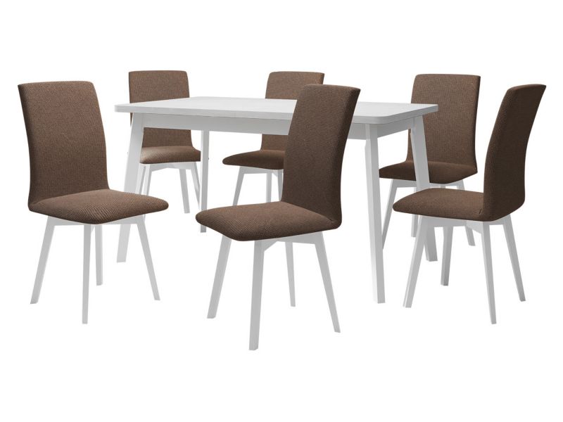 Zestaw DR24 MIRJAN 24 Stół rozkładany Oslo VI 80x140/180 + 6 krzeseł Luna 2 biały + brązowa tapicerka 1 kpl.