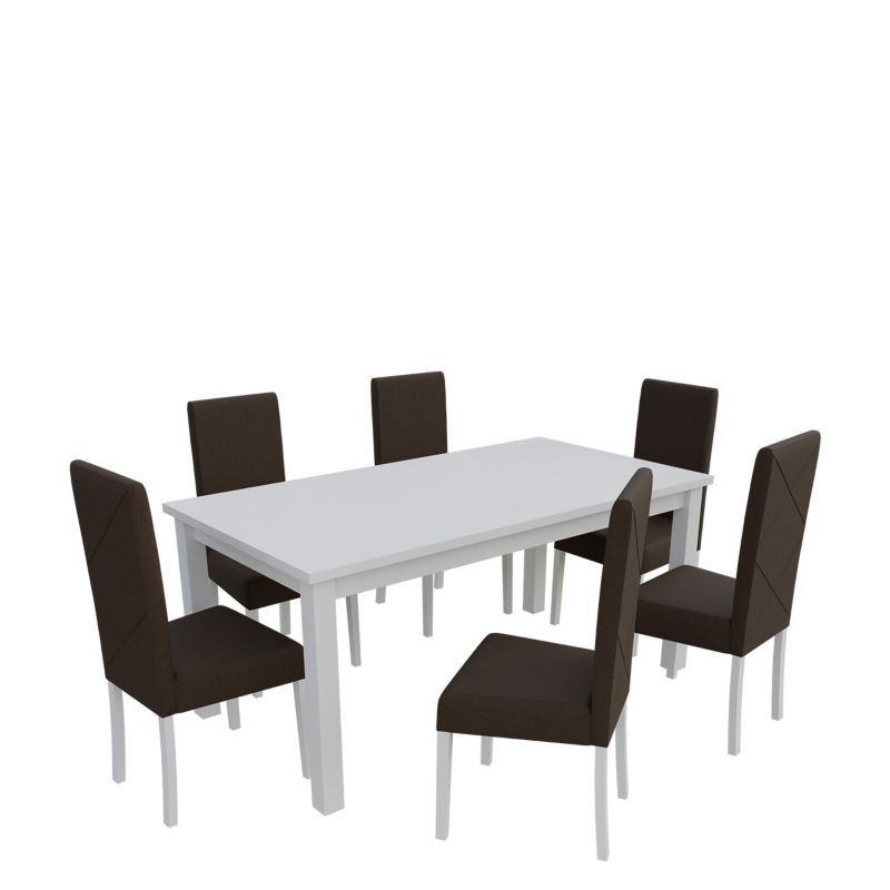 Zestaw RO13 MIRJAN 24 Stół rozkładany S18-L 80x160/200 + 6 krzeseł K02 biały + gorzka czekolada 1 kpl.
