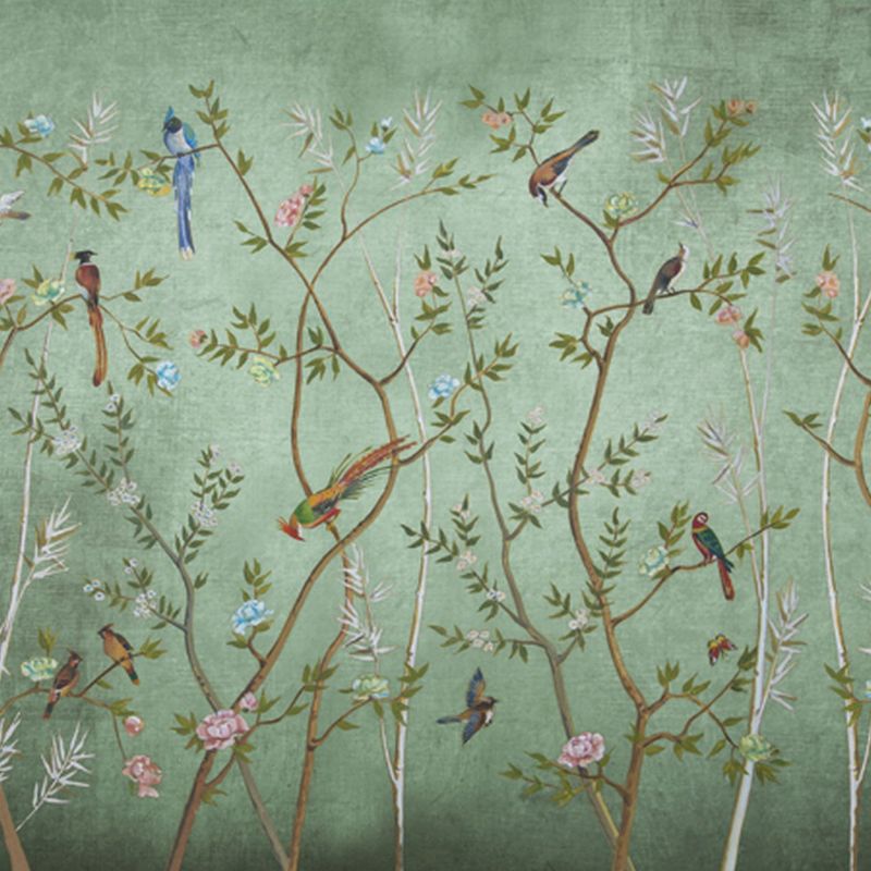 fototapeta Sanders & Sanders kwiaty i ptaki zielonym 424 x 280 cm - 1 rol.