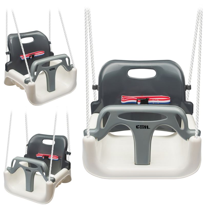 Huśtawka dla dzieci ogrodowa Coil fotel wiszący mocna kubełkowa 3w1 pasy biało-szara 1szt